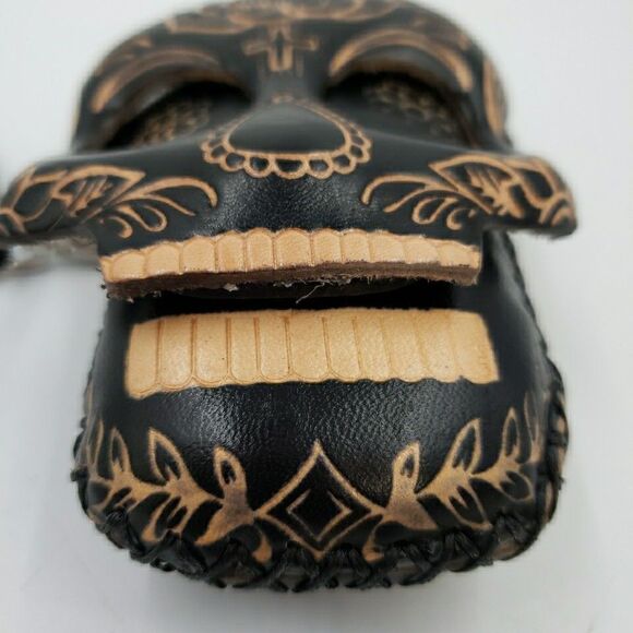 Sugar Skull Leather Wristlet Wallet Handmade Day of the Dead Coin Purse Keychain - Picture 9 of 15